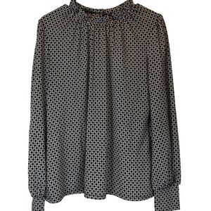 Adrianna Papell Mock Neck Blouse Women's M Black White Long Sleeve Office Top